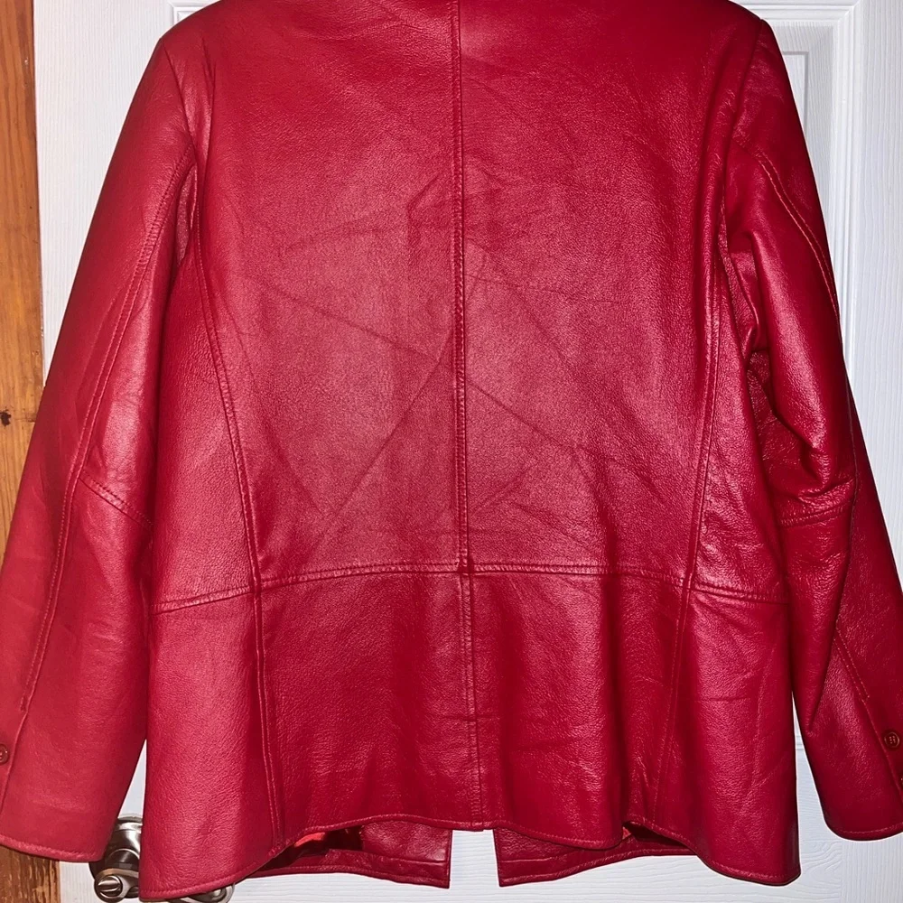 Clio Vintage Women's Vibrant Red Genuine Leather Blazer Jacket Medium - Picture 5 of 6